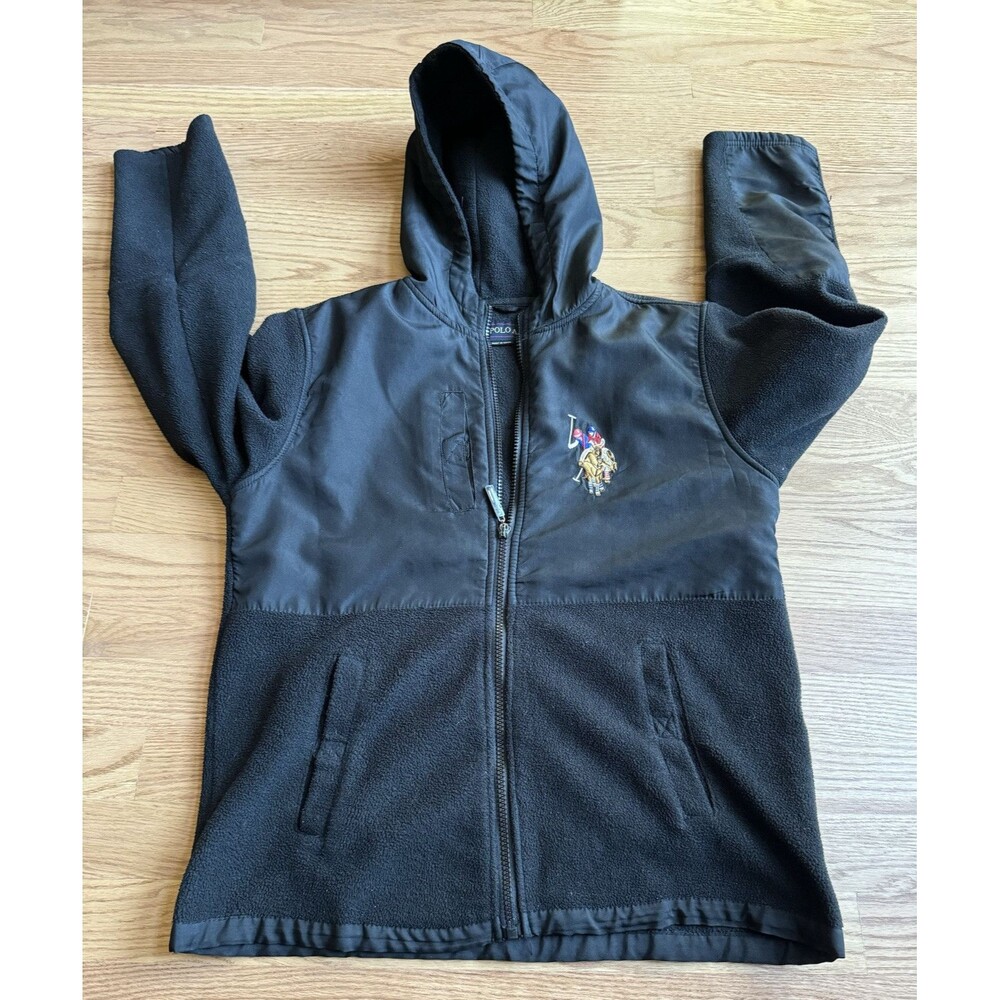 US Polo Assn Boys Black & Gray Fleece Jacket Size Large 14/16